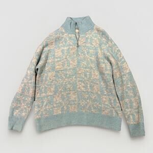 LOFT Blue Gray Snowflake Zipper Quarter Zip Knit Sweater Pullover Womens Size L